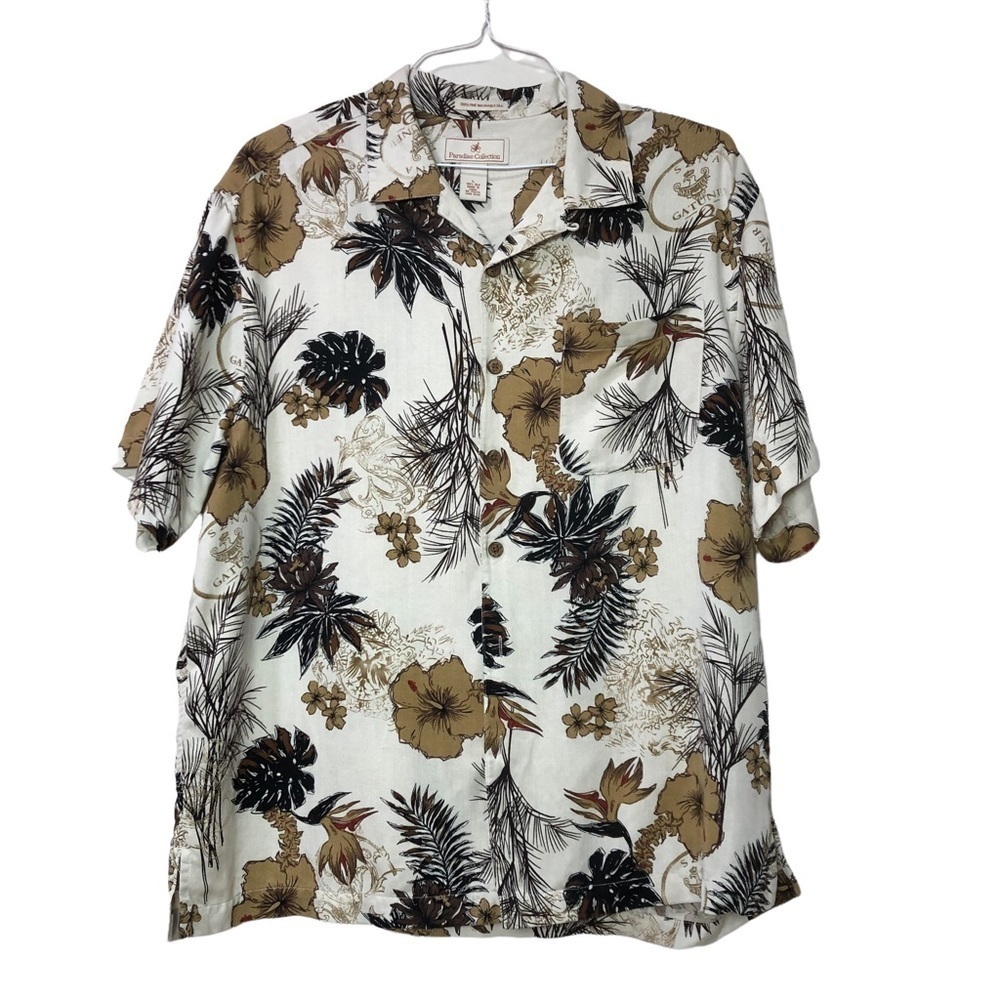 Paradise Collection Hawaiian Shirt 100% Washable Silk SZ Large Tropical Floral‎